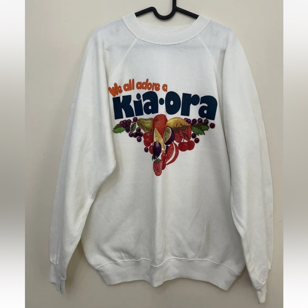 Hanes Kia Ora sweatshirt jumper graphic print white vintage Made in USA size XL - Picture 1 of 11